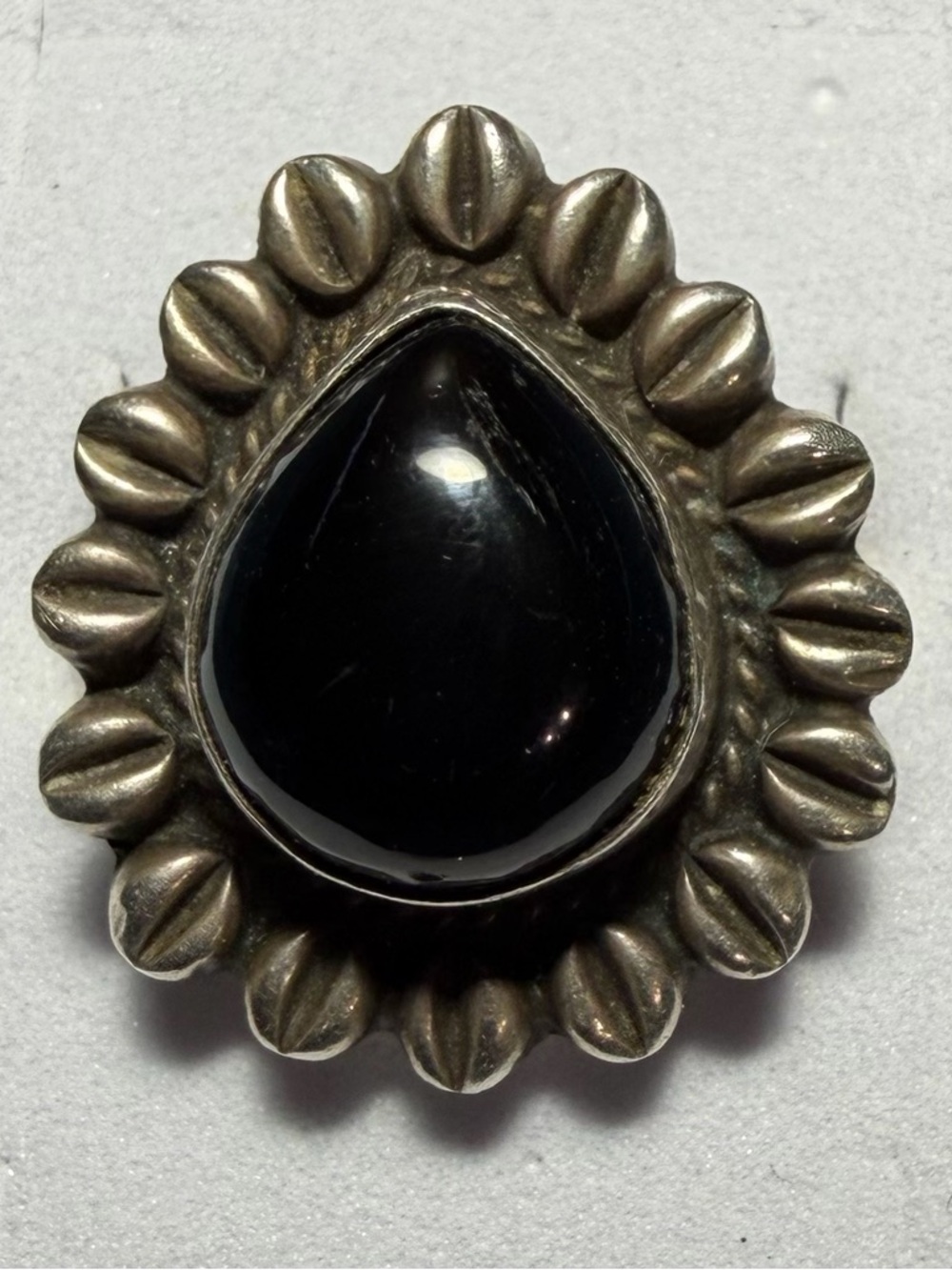 Vintage Sterling Silver Black Onyx Statement Ring Size 8 Mexico Artisan Bold